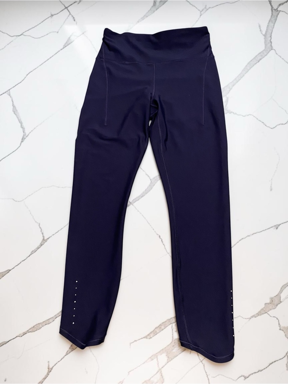 Athleta Navy High-Waist Active Leggings with Ankle Stud Detail